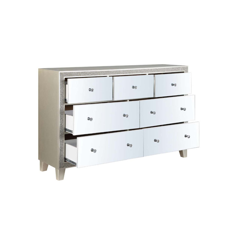 Commode 7 tiroirs Sliverfluff, finition miroir et champagne