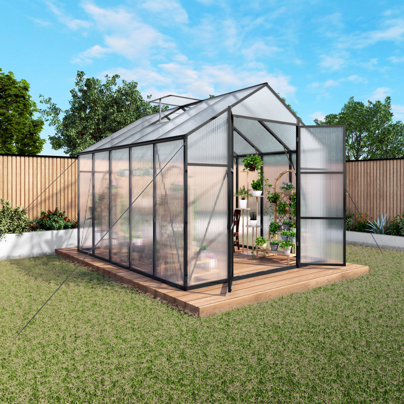8X10 FT Polycarbonate Walk-In Greenhouse, Aluminum Frame, 10.1' H x 8.1' W x 7.8' D