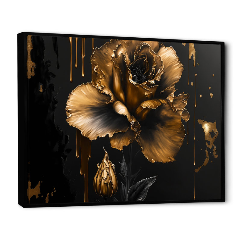 Noir et doré Glaïeul III - Glaïeul, art mural, Cadre flottant noir, H 34 po x l 44 po x P 1,5 po