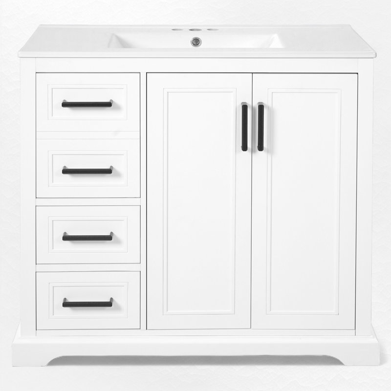 36" Single Bathroom Vanity With Ceramic Sink, White