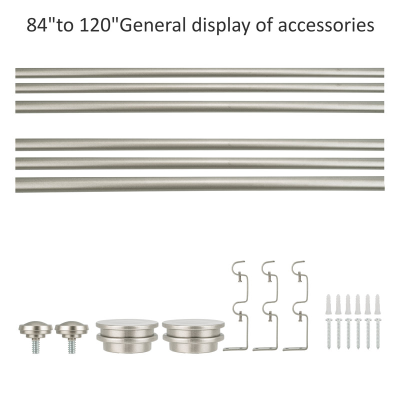 Kynley Steel Adjustable Double Curtain Pole, 84" - 120", Pewter