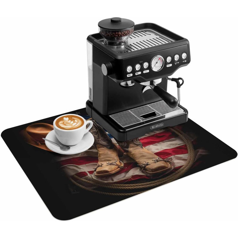 Tapis de cuisine/bar à café, sous-tapis de cuisine de style western rétro, motif bottes et chapeau de cowboy, absorbant et antidérapant, avec drapeau américain nostalgique, 40 x 60 cm.