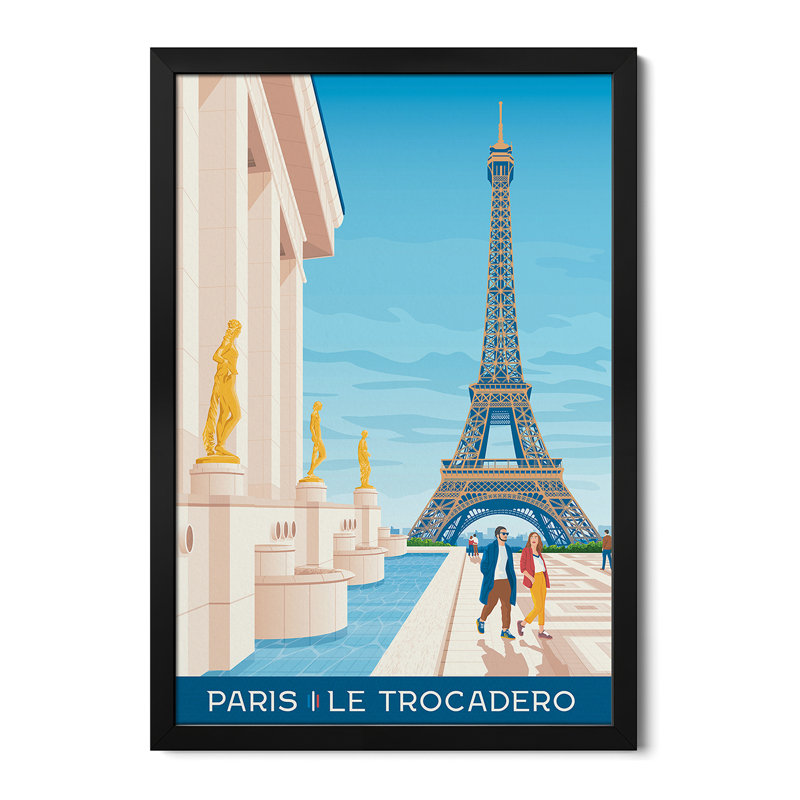 Affiche de voyage Paris Place Du Trocadero, H 24 po x l 16 po