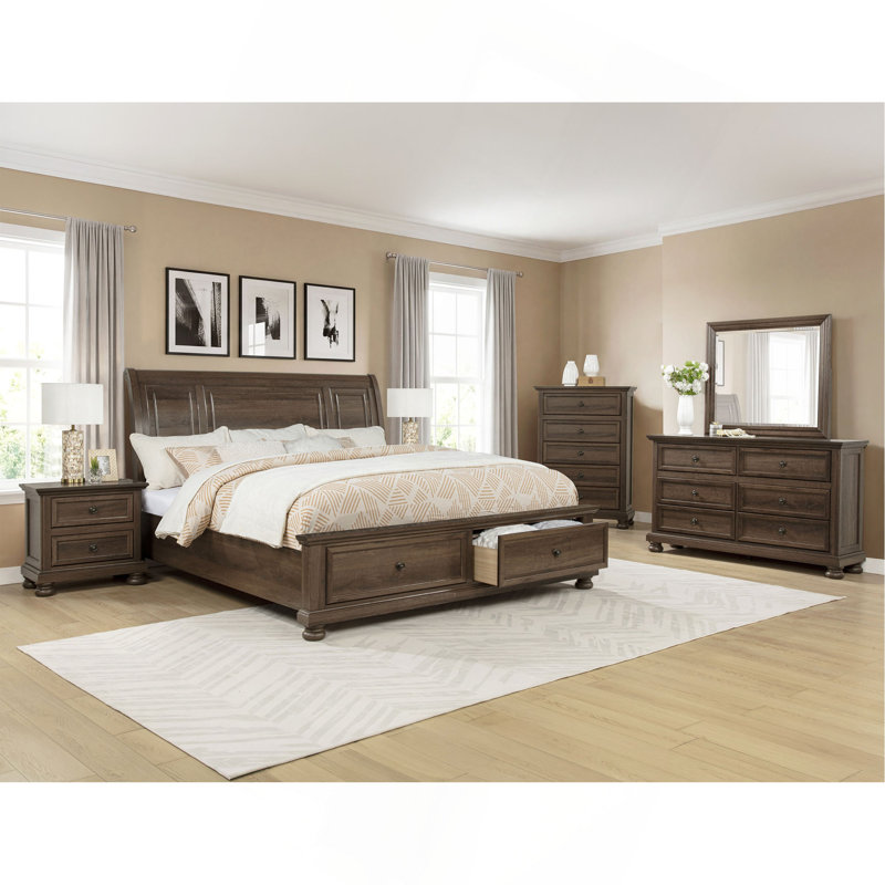 Lit plateforme Rich King Size avec tiroirs de rangement, en bois massif, de style moderne et contemporain, 1 pièce.