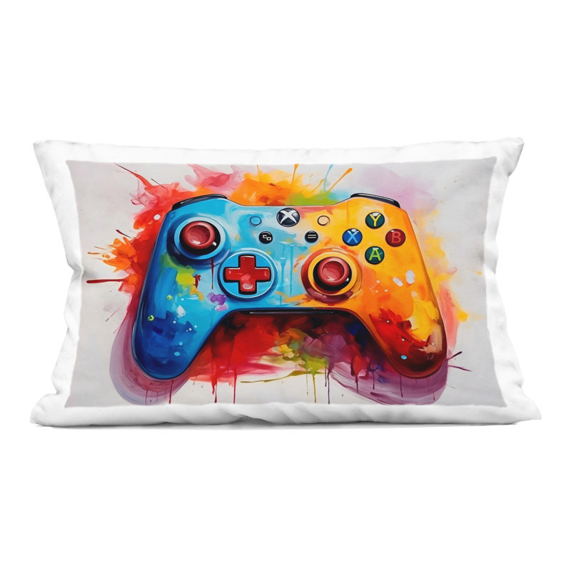 Colorful Video Game Controller Decorative Printed Throw Pillow, design by Creative Studio