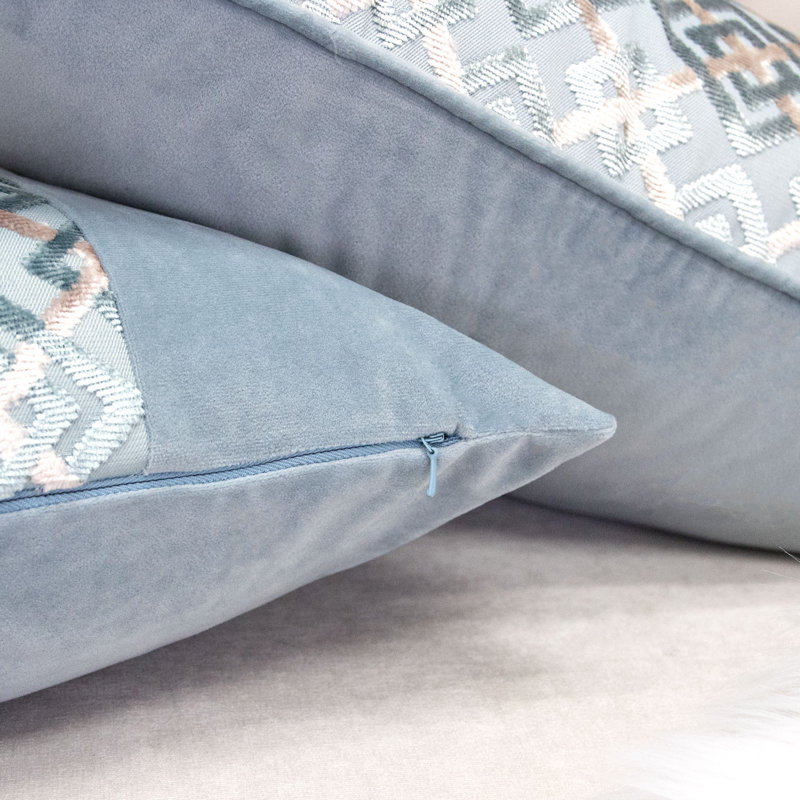  Rectangular Velvet Pillow Cover & Insert, Blue/Gray