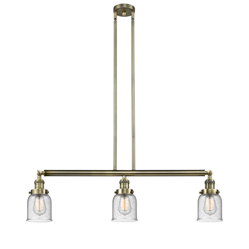 Luminaire suspendu linéaire à 3 lumières pour îlot de cuisine Harta, Nickel satiné brossé, Argent mercuré plaqué, DEL