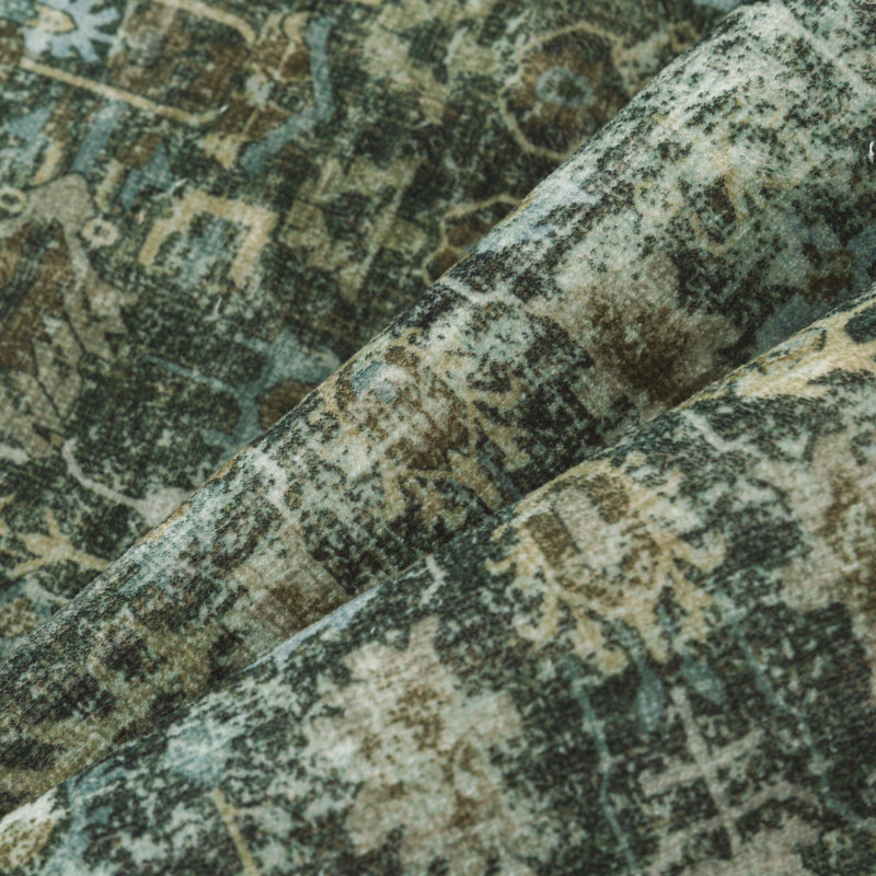 Vintage Classic Oriental Area Rug in Green, Rectangle 3'4" x 5', Green
