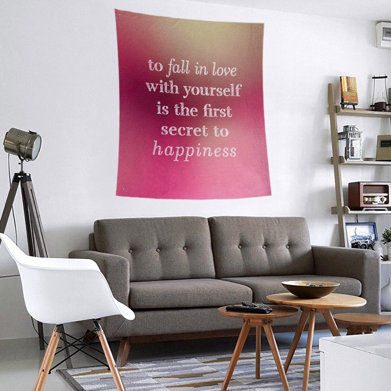 Tapisserie en polyester à la main vous aimera, H 80 po x l 68 po, Lueur rose