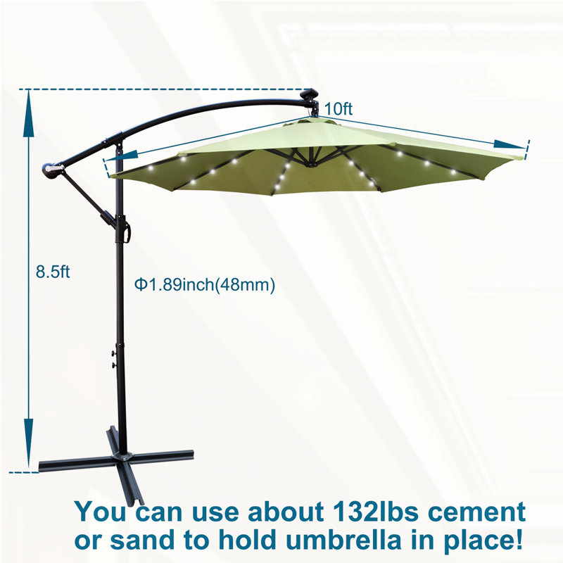 Parasol de terrasse 10 pi à énergie solaire avec éclairage à DEL et marché imperméable, Vert citron