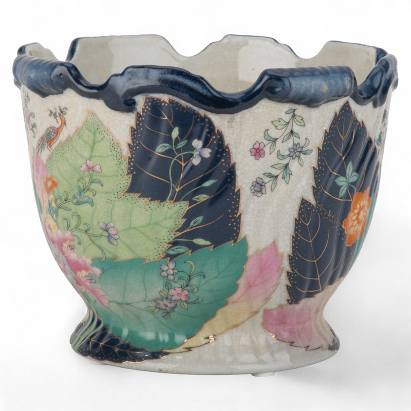 Porcelain Scallop Planter Tobacco Leaf