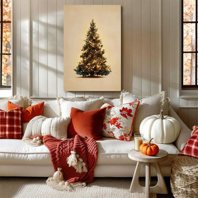 1 pièce encadrée peinture d'un arbre de Noël avec des décorations de lumière dorée Bernhild, dans un style de peinture à l'huile rétro. Affiche murale rétro décorative imprimée pour la décoration intérieure, un cadeau parfait d'œuvres d'art modernes convenant aux chambres et aux salons