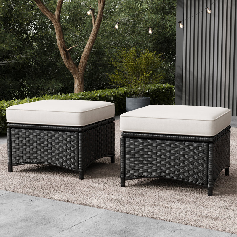 Layinsun Wicker Outdoor Patio Ottomans Set Of 2, Beige, Black