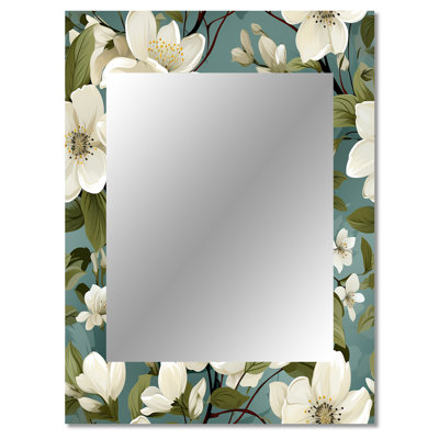 Zofija Grey And White Blossoms Orchid Lovely - Floral Wall Mirror, Floral Decorative Mirror, Printed Metal Art