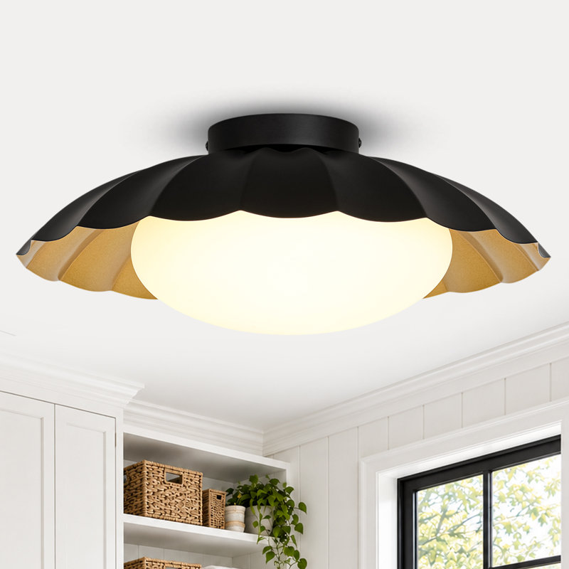 Plafonnier encastré Aveline à une lumière, intensité variable, style ferme moderne, en forme de dôme métallique.