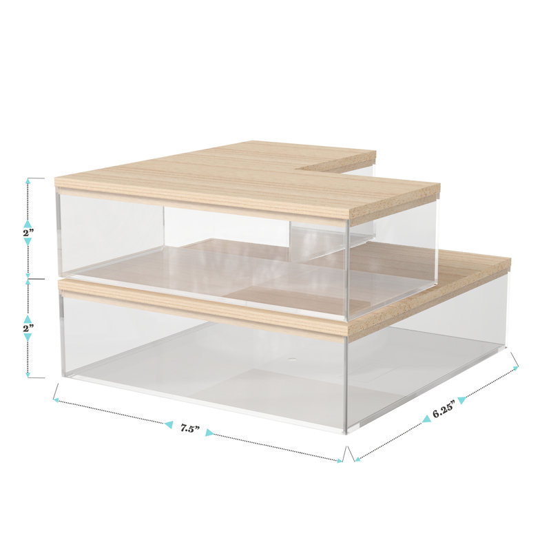 Clear Plastic Storage Organizer Bins with Light Wood Lids, Set of 3