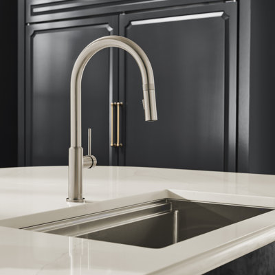 Ruvati Vestia Single Handle Pull Down Kitchen Faucet Knurling Contemporary with Sprayer in Stainless Steel