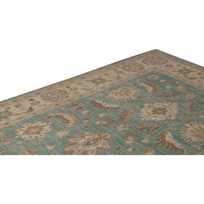 Tapis bleu clair / beige noué à la main de haute qualité