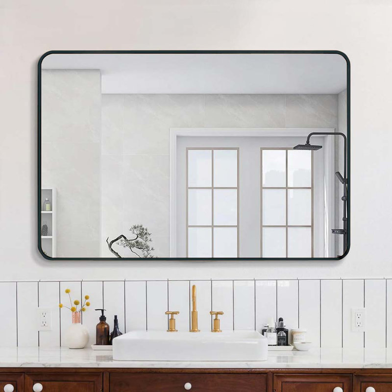 Miroir mural pour salle de bain, Noir, Rectangulaire, 32 po x 24 po