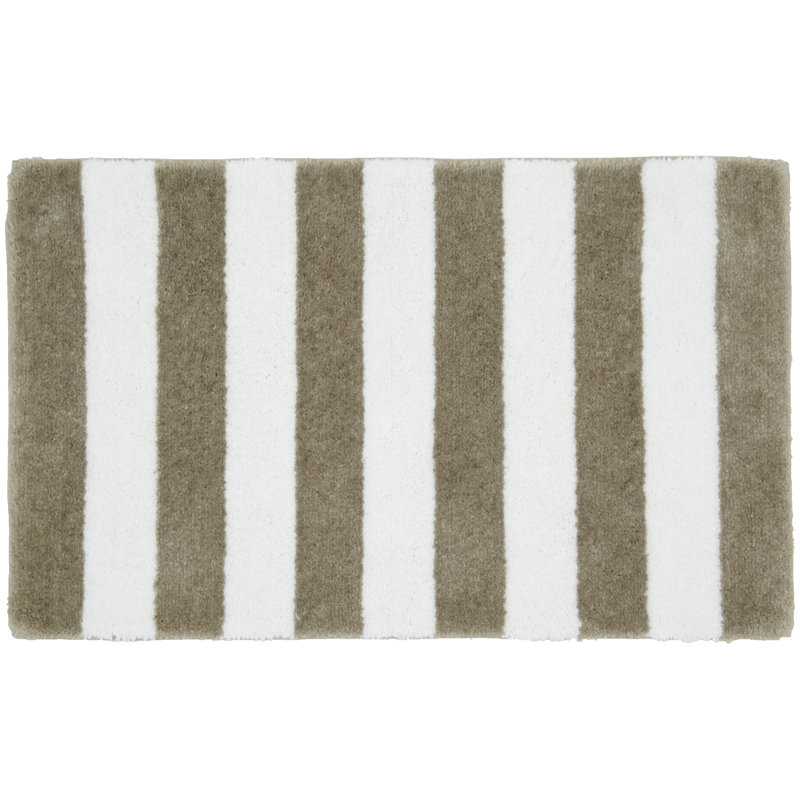 Ronning Beach Stripe Nylon and Polyester Bath Rug with Non-Slip Backing, Tan/White