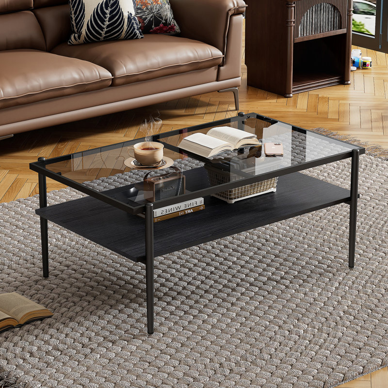 Coffee Table and End tables Set of 3, Tempered Glass Table with MDF layer, Modern Tables for Living Room , Gray Glass, Black