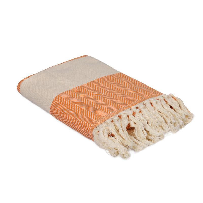 Serviette de plage 100% coton Halmstad, Orange/Blanc