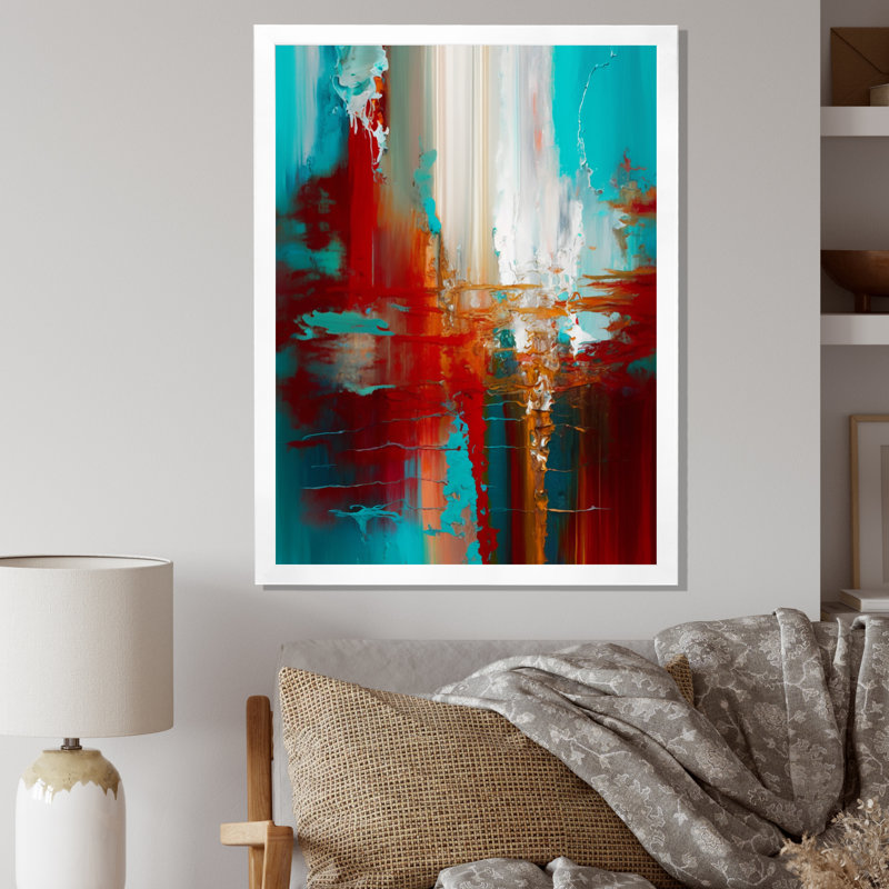 «Rhythmic Abstract Teal Awakening I», reproduction d'art sur toile, H 32 po x l 24 po x P 1 po, Cadre simple blanc