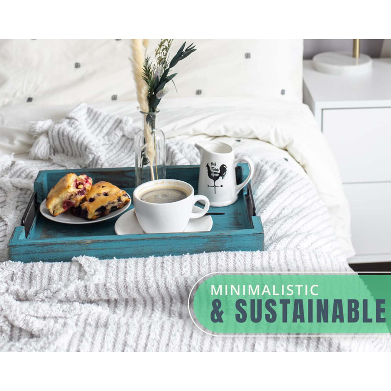 Rustic Wooden Serving Trays With Handle - Set Of 2 - Large And Small Nesting Multipurpose Trays - For Breakfast, Coffee Table/Butler & More - Rustic White