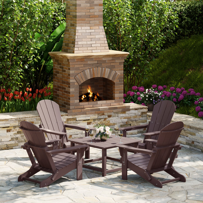Ensemble de conversation Adirondack pour l'extérieur avec table basse carrée 5 pièces Laguna, Marron foncé