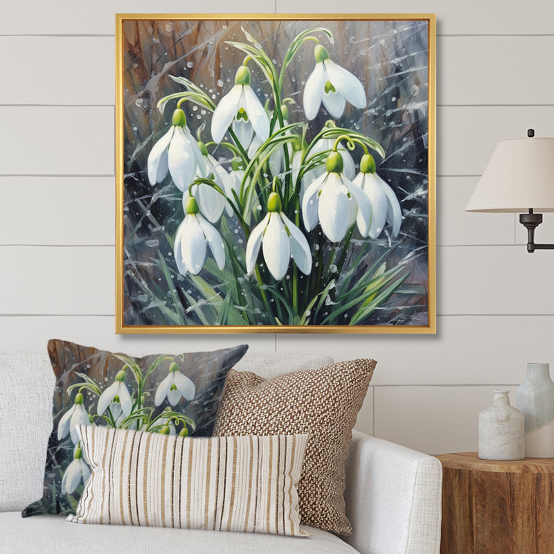 Snowdrops Floral Serenity II, H 36 po x l 36 po x P 1,5 po, Cadre flottant doré