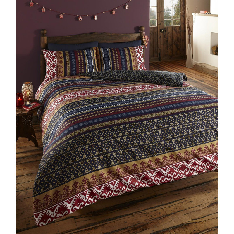 Canton Red/Green/Blue/Gold 64 TC Reversible Duvet Cover Set, Super King Duvet Cover + 2 Standard Pillowcases