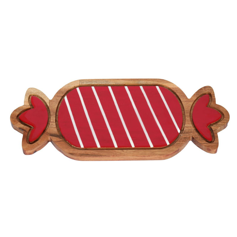 Plateau à bonbons blanc en bois et résine, 15" L x 6.5" W x 1" H, White, Red, Natural