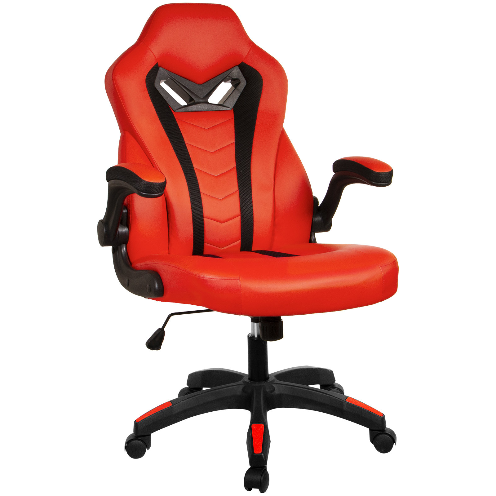 Gaming Chair with Footrest Faux Leather Inbox Zero Color: Black/ Red