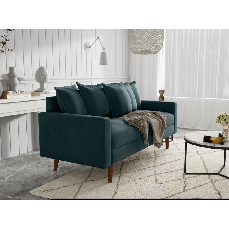 Stelly 70'' Velevt Square Arm Sofa, Prussian Blue 100% Polyester