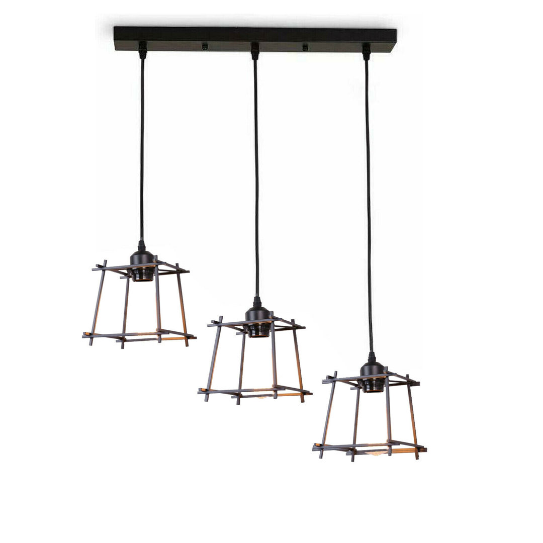 Barnwell 3-Light Geometric Kitchen Island Pendant – Industrial Cage Ceiling Light with PVC Accents by Borough Wharf