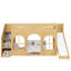 Lit simple mezzanine pour enfants avec glissade, escalier de rangement, garde-robe, portes et fenêtres décoratives, naturel-133338936-133338935