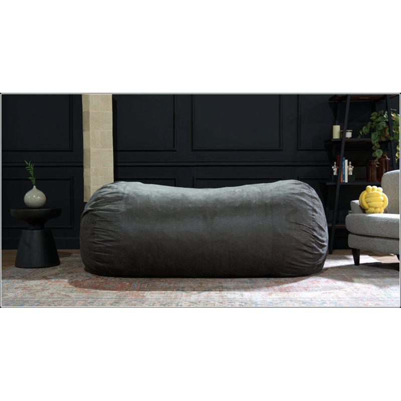 Jasper Traditional 8 Foot Cylindrical Suede Bean Bag, Cozy And Stylish Seating For Modern Living Spaces, Charcoal Microfiber