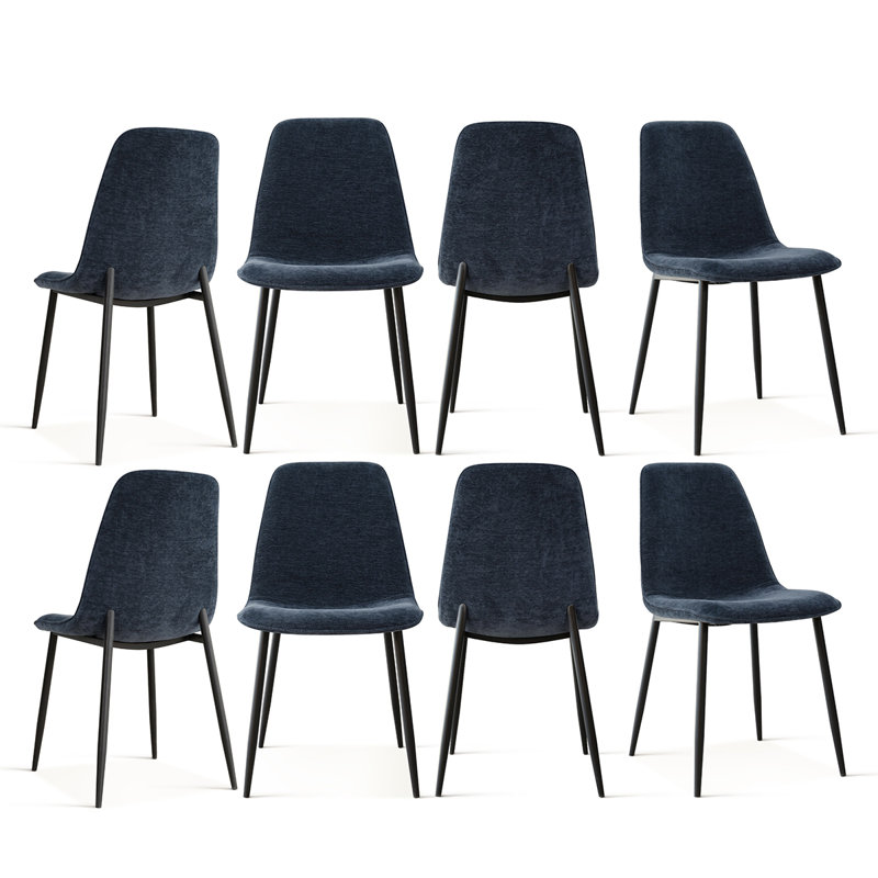 Upholstered Chenille Fabric Side Dining Chair (Set of 8), Dark Blue
