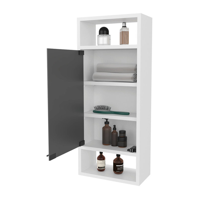 Wall - Mounted White Medicine Cabinet With Mirror Door For Bathroom Storage, 30.5 Inches Tall, 10 15 Deep And Three Open Side Shelves, 24 31 High