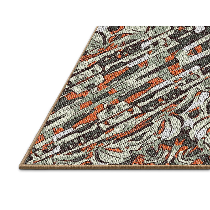 Tapis orange/vert/gris à tissage électrique, Rectangle 5 pi x 8 pi