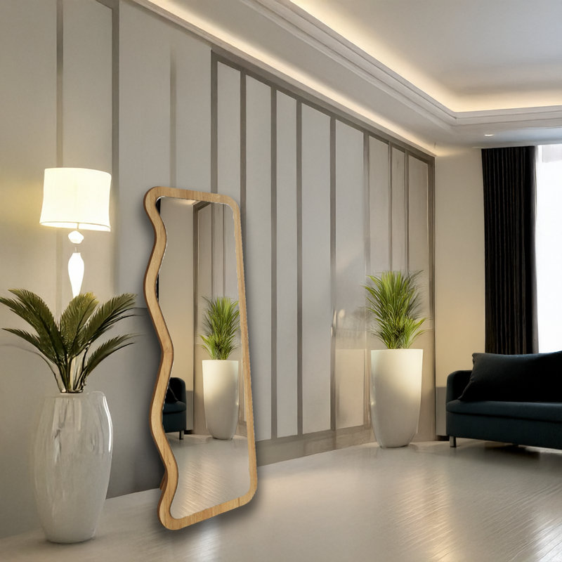 Unique Freestanding Curved Full Length Mirror, Natural