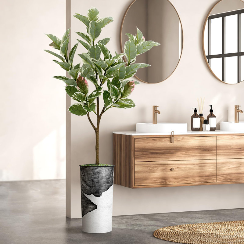 Arbre artificiel en fleur noire et blanche, Tree Wood Grey