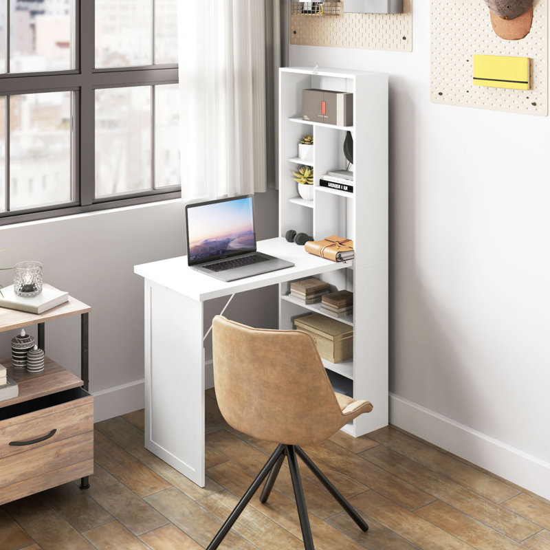 Bureau d'écriture pliable, bureau d'ordinateur avec tableau noir et tablette latérale pliable, Blanc