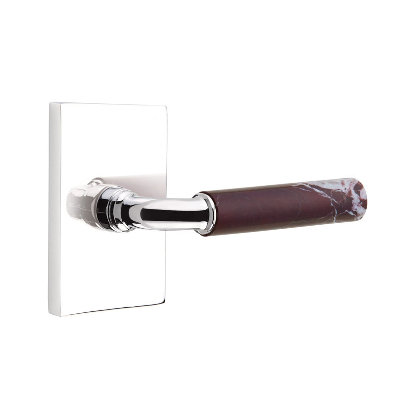 Ensemble de leviers d'intimité Emtek Select avec rosette rectangulaire et tige R-Bar, levier en marbre Rosso Levanto, Gauche