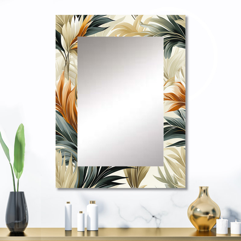 Carmellia éléments naturels motif tropical - miroir décoratif tropical, botanique, grand miroir mural floral, impression d'art en métal