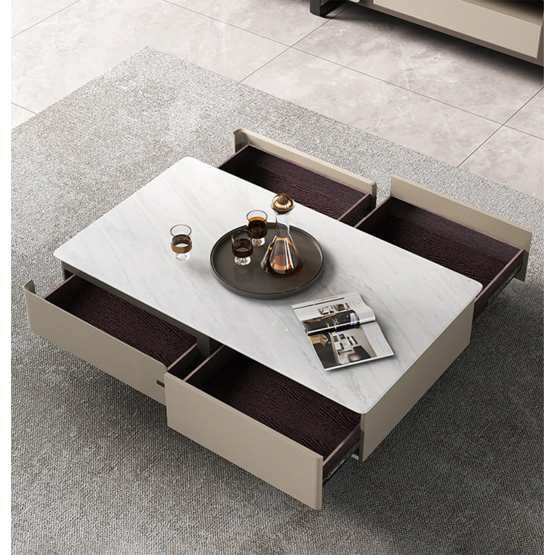 Modern minimalist marble coffee table, 16.14" H x 51.18" L x 27.56" W