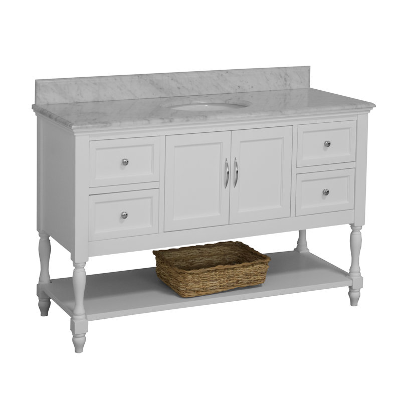 60'' Single Bathroom Vanity with Top, White, Carrara Marble