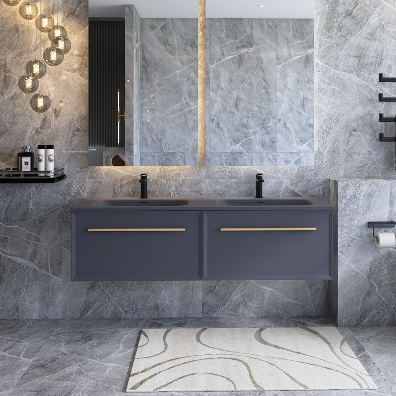 Ensemble de meuble-lavabo double 59,0 po Torrianna, Gris, Gris Matt, Gris