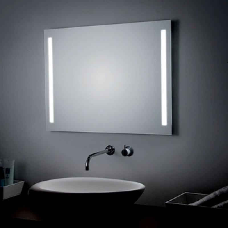 Flat Metal Lighted Wall Mirror, 27.6" H x 39.4" W
