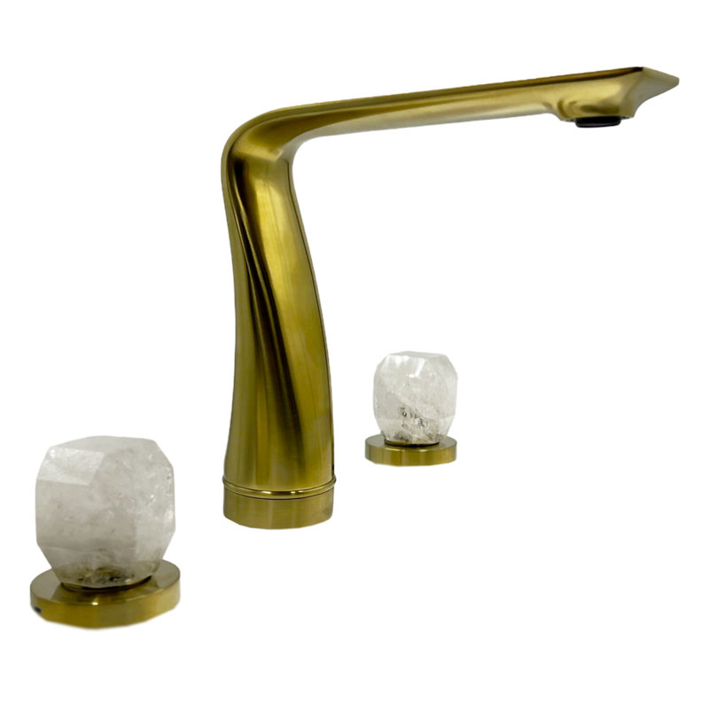 Robinet de salle de bain moderne avec poignées en cristal de roche - Robinet de meuble-lavabo de luxe à 3 trous avec poignées en cristal